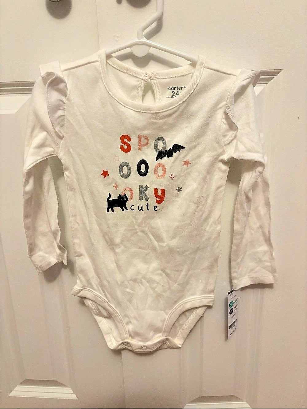 carter's Spooky Cute Graphic Bodysuit Ruffle Sleeve White Baby 24m